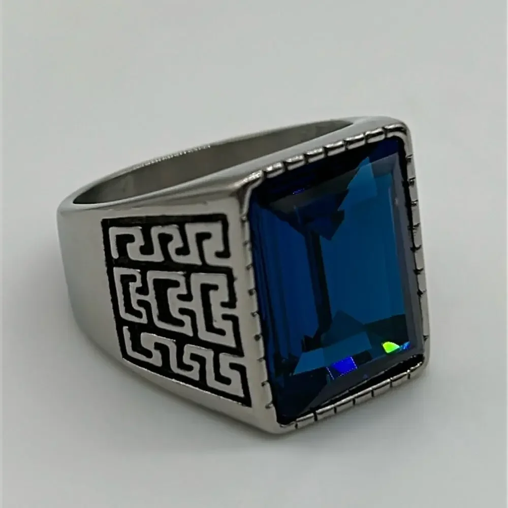 Royal Blue Cubic Zirconia Handmade Men's Ring Size 12 NWT